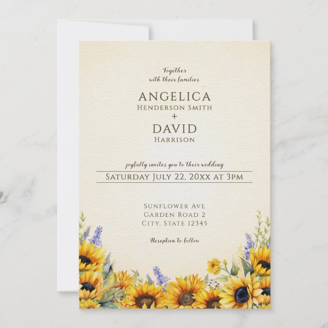 Watercolor Sunflower Wedding Invitation Einladung (Vorderseite)