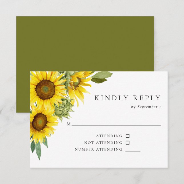 Watercolor Sunflower Wedding RSVP Elégant Rustique (Devant / Derrière)
