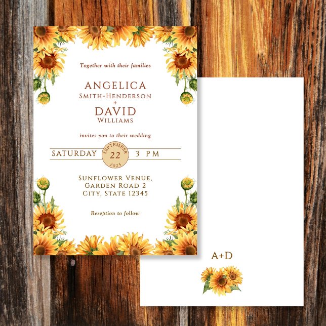 Watercolor Sunflower White Wedding Invitation (Créateur téléchargé)