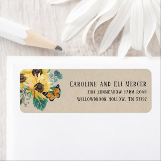Watercolor Sunflowers and Butterflies Address
