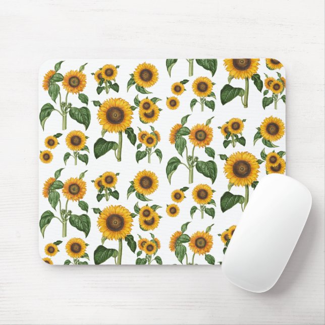 Watercolor Sunflowers Botanical Foliage Greenery Mousepad (Mit Mouse)