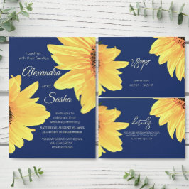 Watercolor Sunflowers dark blue Wedding RSVP Karte