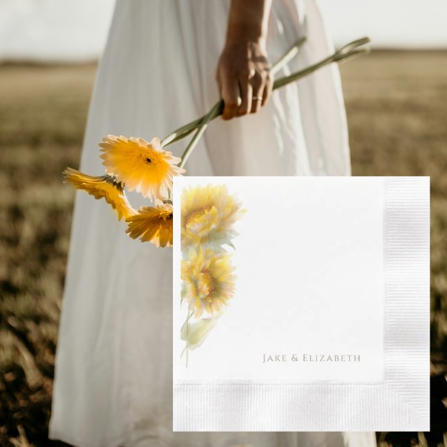 Watercolor Sunflowers Personalized Coined Wedding Serviette (Von Creator hochgeladen)