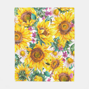 Watercolor sunflowers summer vintage seamless patt fleecedecke