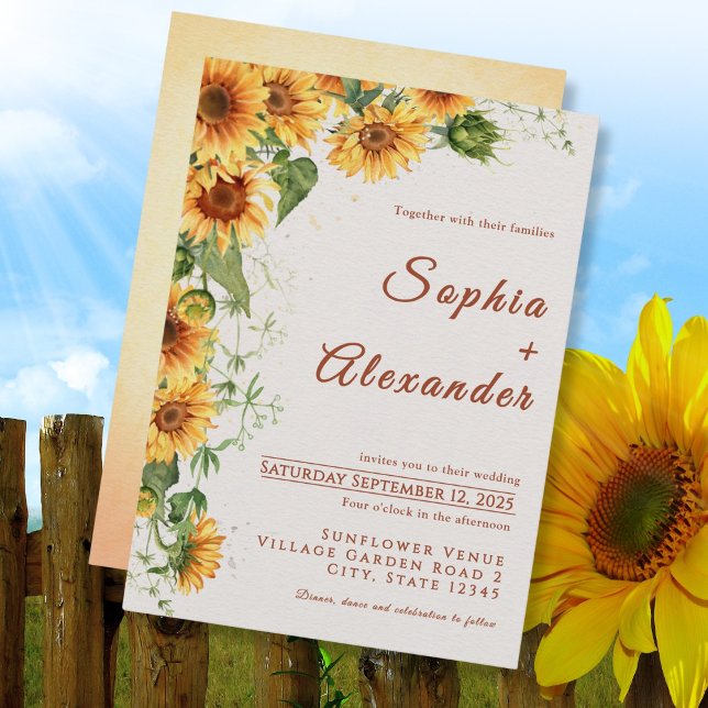 Watercolor Sunflowers Wedding Invitation Einladung (Von Creator hochgeladen)