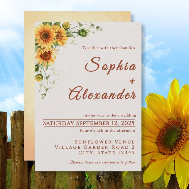 Watercolor Sunflowers Wedding Invitation Einladung (Von Creator hochgeladen)