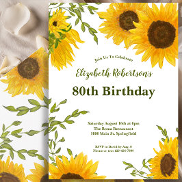 Watercolor Sunflowers Women's 80th Birthday  Einladung