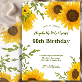 Watercolor Sunflowers Women's 90th Birthday Einladung