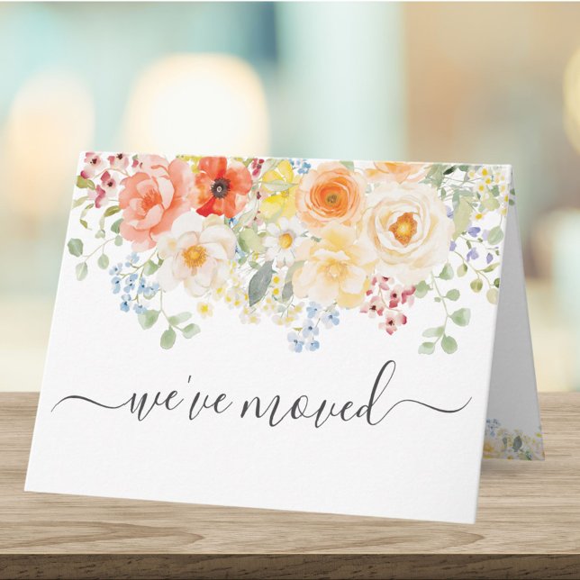 Watercolor Sunny Flowers Moving Announcement Card Karte (Von Creator hochgeladen)