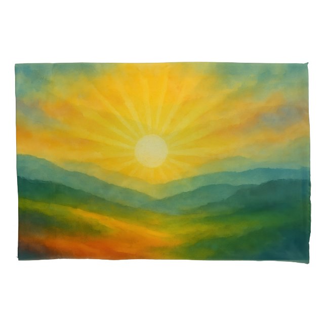 Watercolor Sunrise Landscape Painting Kissenbezug (Vorderseite)