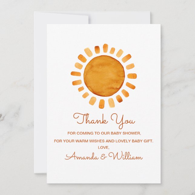 Watercolor Sunshine Baby Dusche Vielen Dank Dankeskarte (Vorderseite)