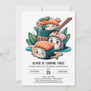 Watercolor Sushi Printable Birthday Einladung