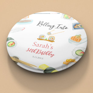 Watercolor Sushi und Sashimi Geburtstag Weiß Button