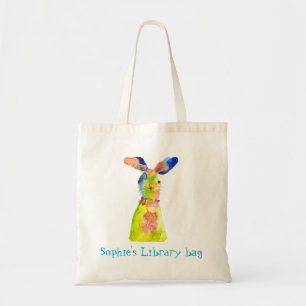 Watercolor süßer Kaninchen-Hase Bibliotheksname Tragetasche