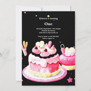 Watercolor Sweet Cake 1er Anniversaire Invitation