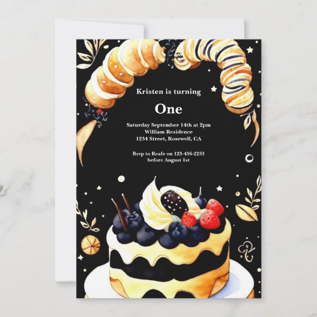 Watercolor Sweet Cake 1er Anniversaire Invitation (Devant)