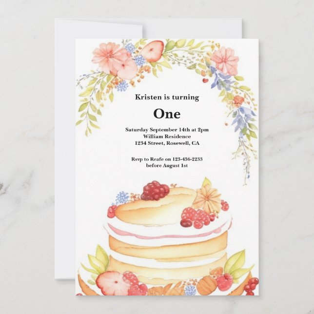 Watercolor Sweet Cake 1er Anniversaire Invitation (Devant)