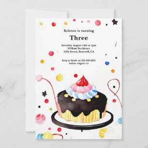 Watercolor Sweet Cake Invitation Anniversaire