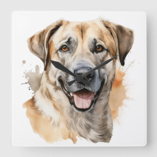 WATERCOLOR TAN ANATOLIAN SHEPHERHERHERDOG QUADRATISCHE WANDUHR
