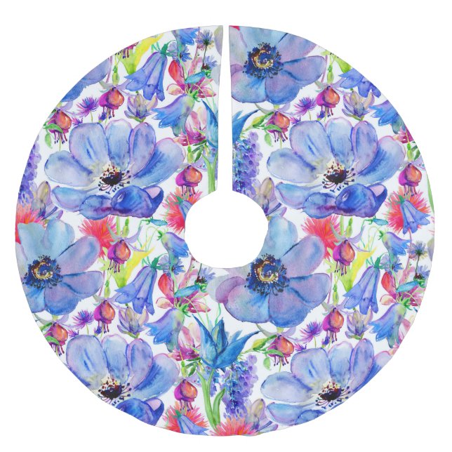 Watercolor-Tapete für wild lebende Blume Polyester Weihnachtsbaumdecke (Vorderseite)