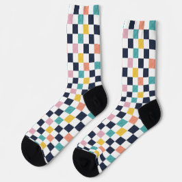 Watercolor Teal Coral Checkerboard Socken