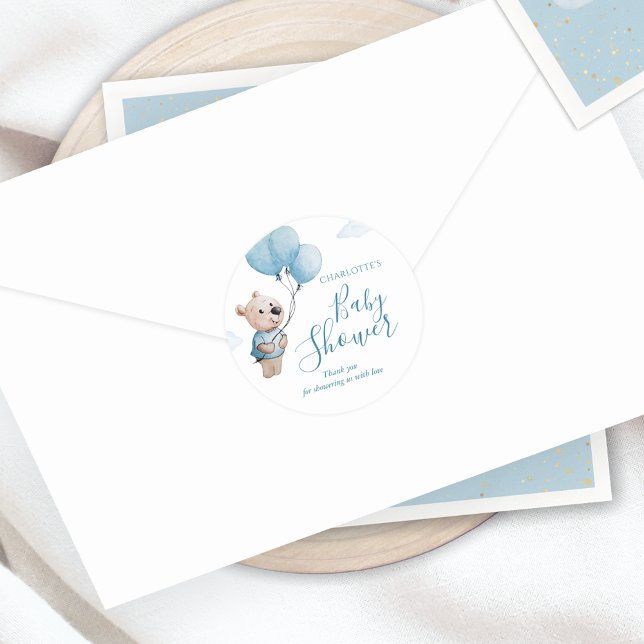 Watercolor Teddy Bear Baby Dusche Vielen Dank Runder Aufkleber (Von Creator hochgeladen)