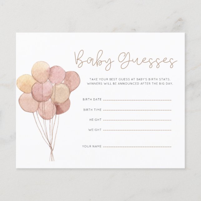 Watercolor Teddy Bear Balloons Baby Guesses Game (Vorderseite)