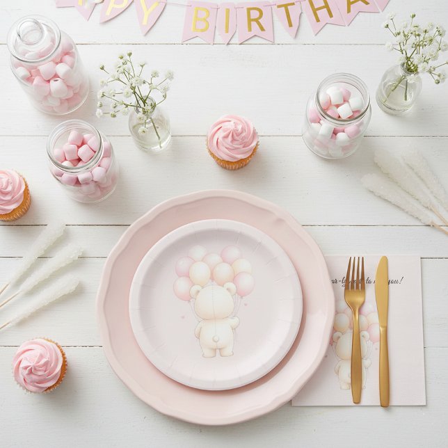 Watercolor Teddy Bear Balloons Baby Shower Pappteller (Von Creator hochgeladen)