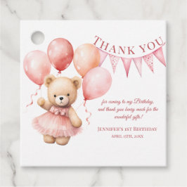 Watercolor Teddy Bear Girl 1st Birthday Geschenkanhänger