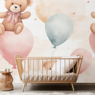 "Watercolor Teddy Bear Hot Air Balloons Clipart Tapete