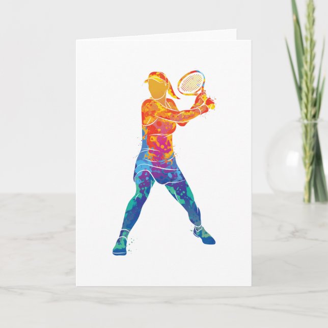Watercolor Tennis-Frau Karte (Vorderseite)