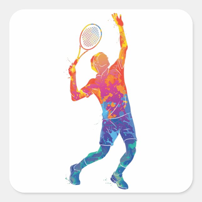 Watercolor Tennis Man Quadratischer Aufkleber (Vorderseite)