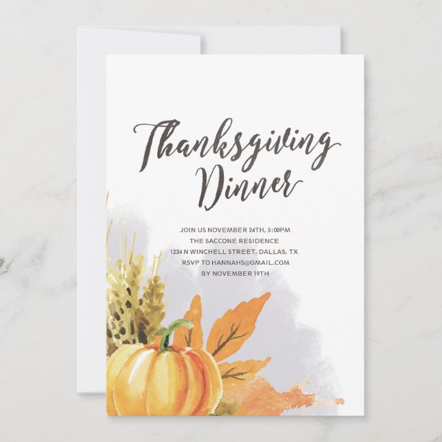 Watercolor Thanksgiving Invitation (Devant)