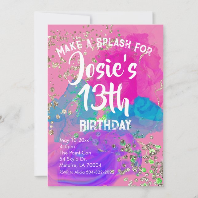 Watercolor Tie Dye Paint Anniversaire Invitation (Devant)