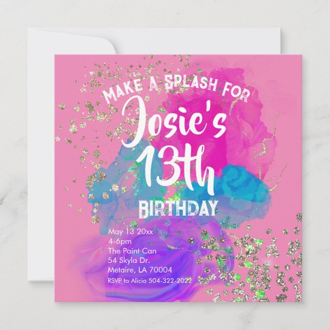 Watercolor Tie Dye Paint Anniversaire Invitation (Devant)