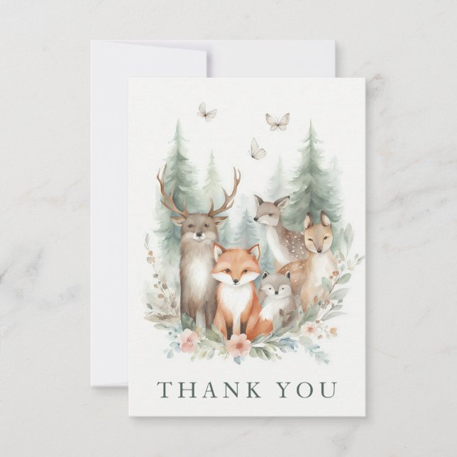 Watercolor-Tiere in Holz Dankeskarte (Vorderseite)