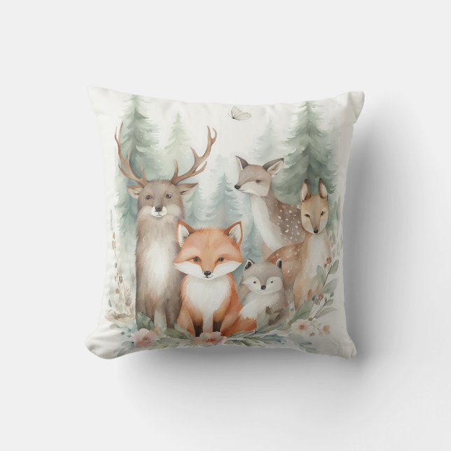 Watercolor-Tiere in Holz Kissen (Vorderseite)