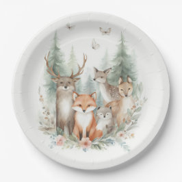 Watercolor-Tiere in Holz Pappteller