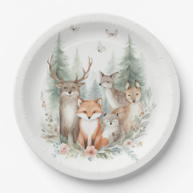 Watercolor-Tiere in Holz Pappteller (Vorderseite)