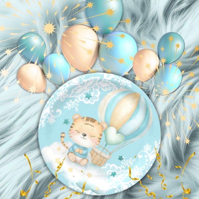 Watercolor Tiger & Balloon birthday paper Plates Pappteller (Von Creator hochgeladen)