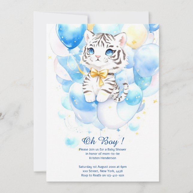 Watercolor Tiger Boy Baby Dusche Einladung (Vorderseite)