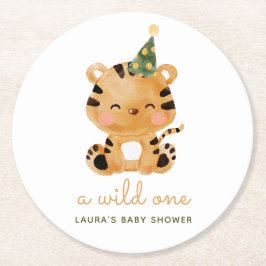 Watercolor Tiger Safari Kinderdusche Runder Pappuntersetzer
