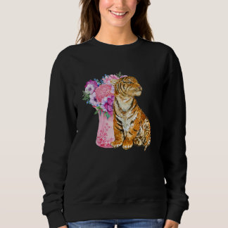 Watercolor Tiger With Flowers Mammals for Animal Sweatshirt