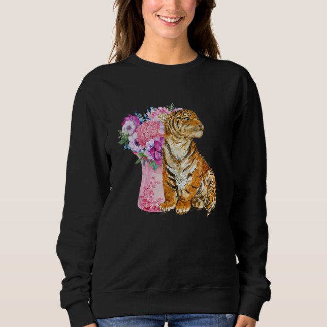 Watercolor Tiger With Flowers Mammals for Animal Sweatshirt (Vorderseite)