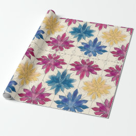 Watercolor Tile Flowers Wrapping Paper Geschenkpapier