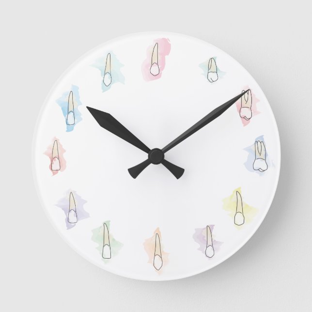 Watercolor Tooth Runde Wanduhr (Vorderseite)