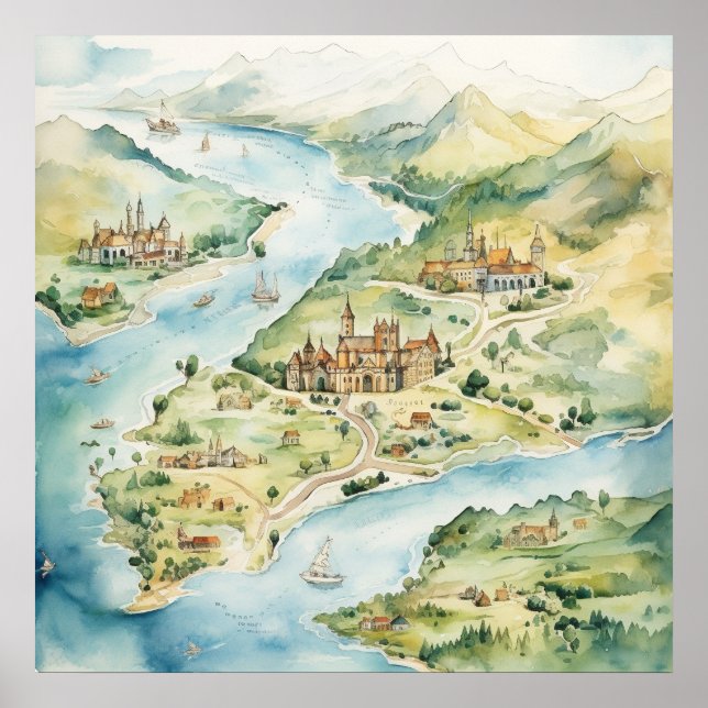 Watercolor Travel Map Poster (Vorne)