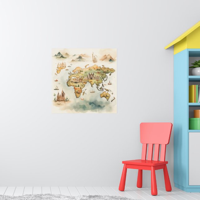 Watercolor Travel Map Poster (Kinderzimmer 1)
