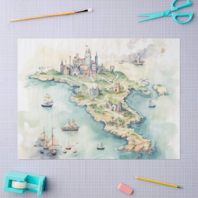 Watercolor Travel Map Seidenpapier (Basteln)
