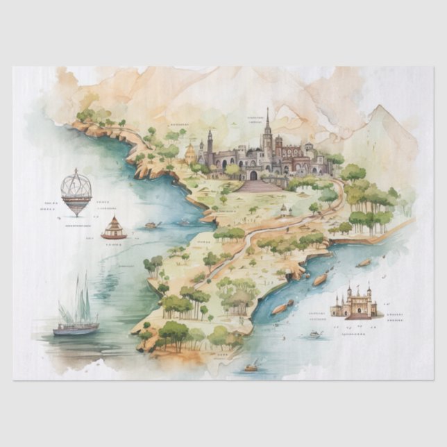 Watercolor Travel Map Seidenpapier (Vorderseite)